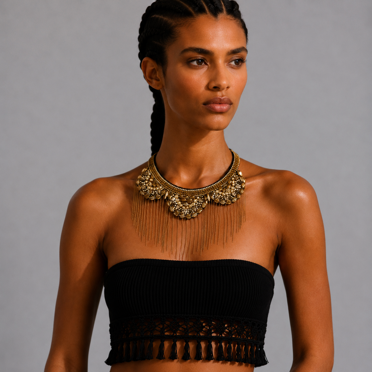 Gilded Fringe Statement Necklace