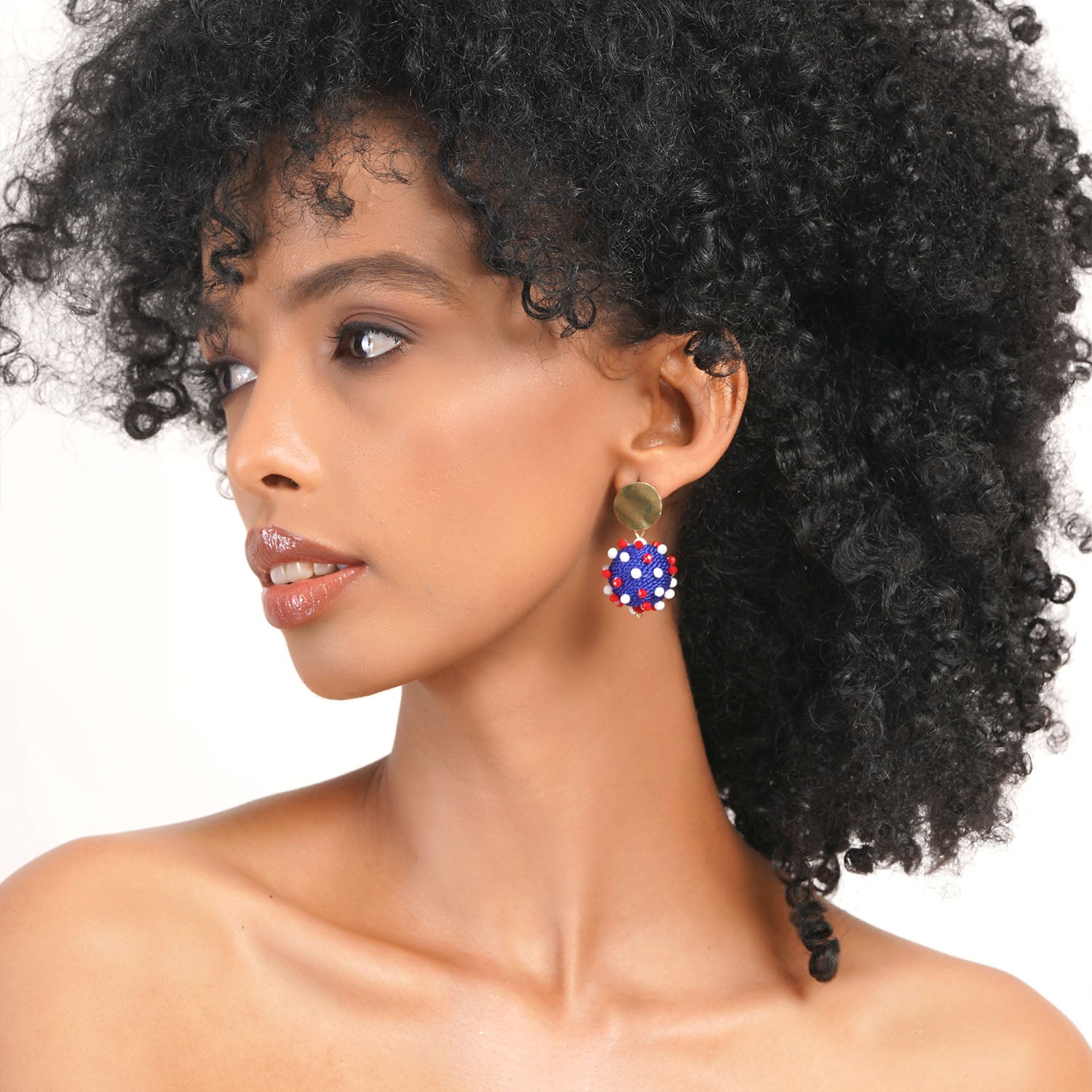 Patriotic Blue Ball 4th July Earring