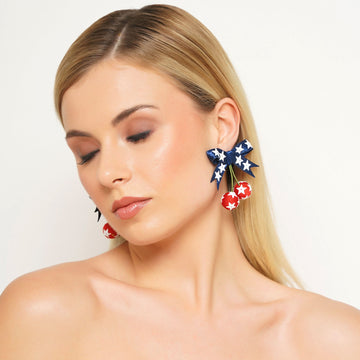 Red White Blue Cherry 4th July Earring