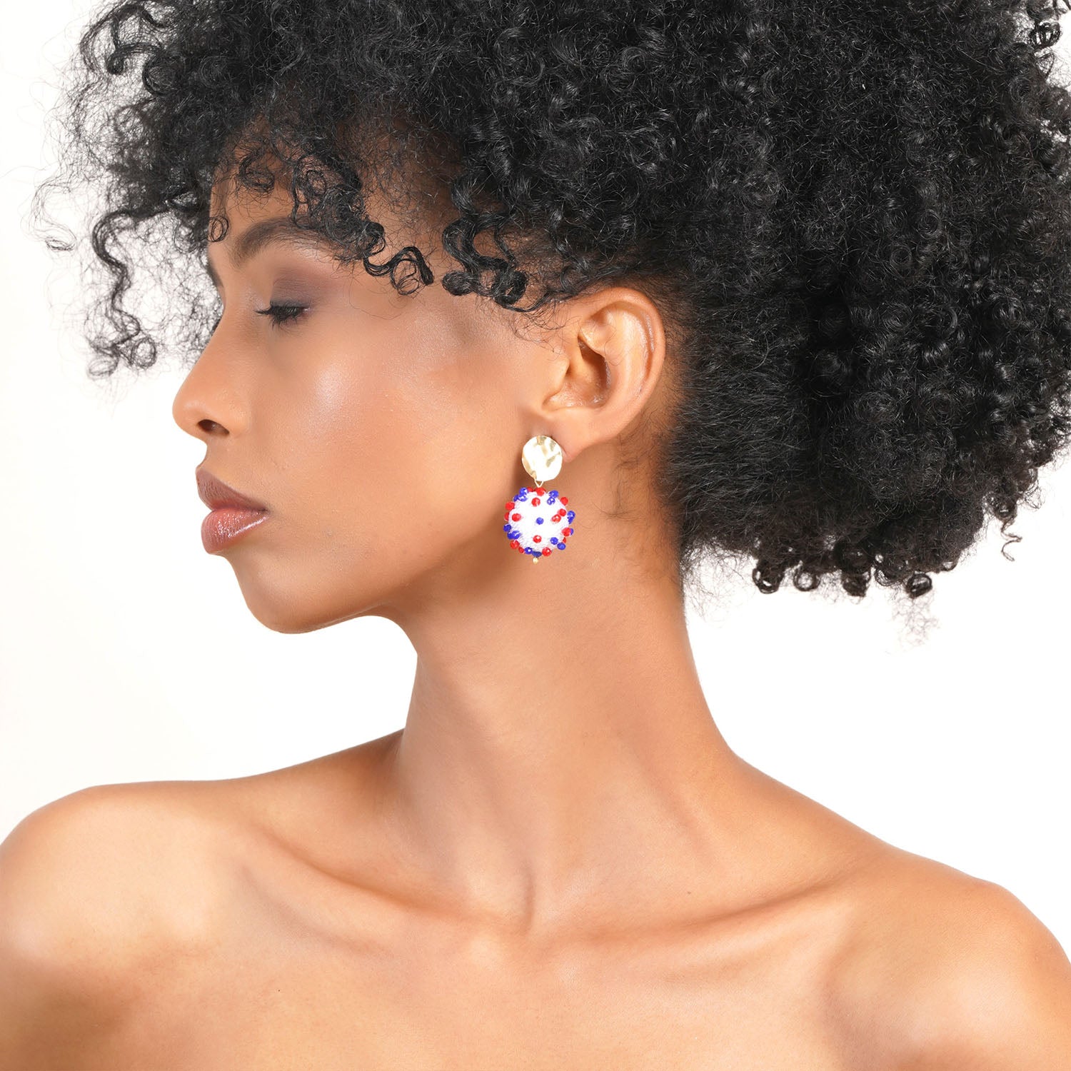 Patriotic White Ball 4th July Earring