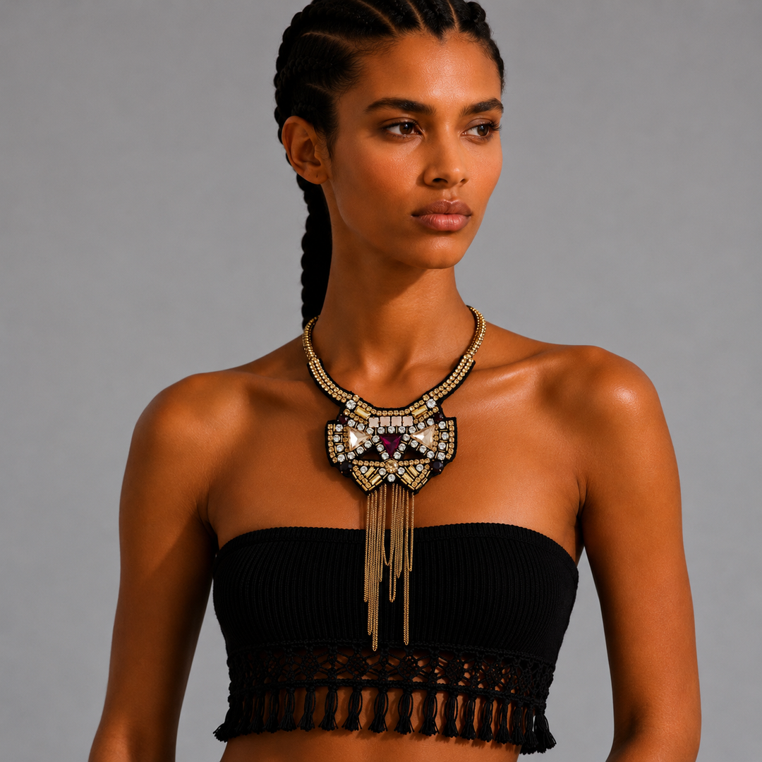 Golden Noir Long Pendant Necklace