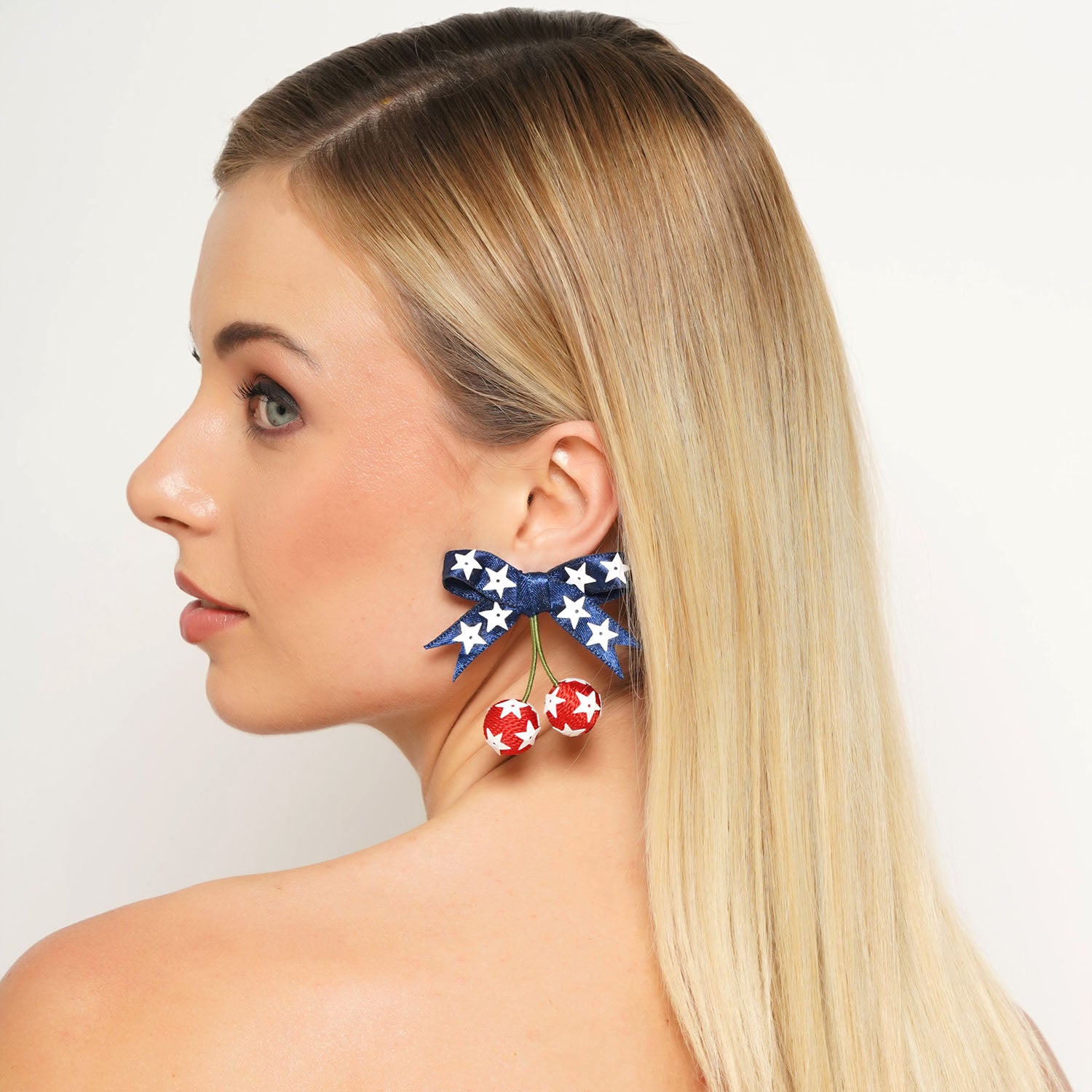 Red White Blue Cherry 4th July Earring