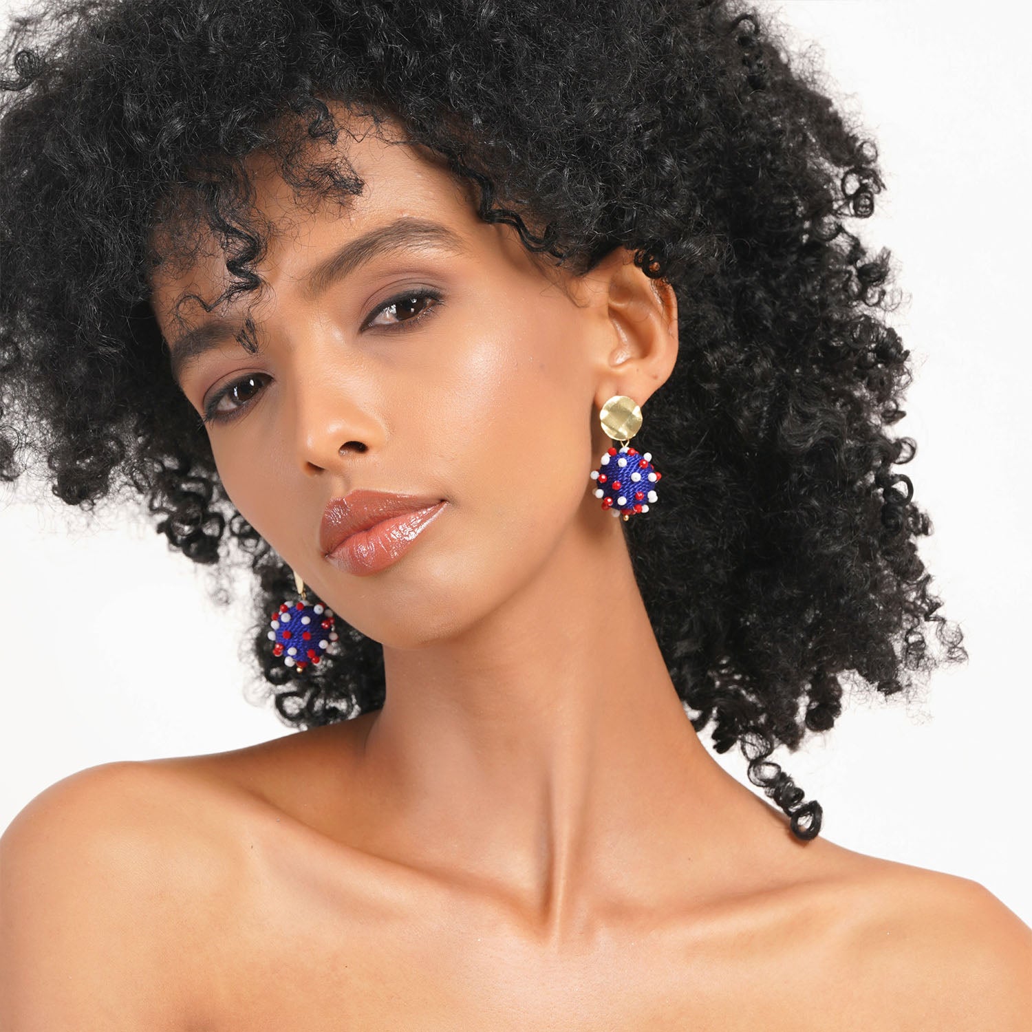 Patriotic Blue Ball 4th July Earring