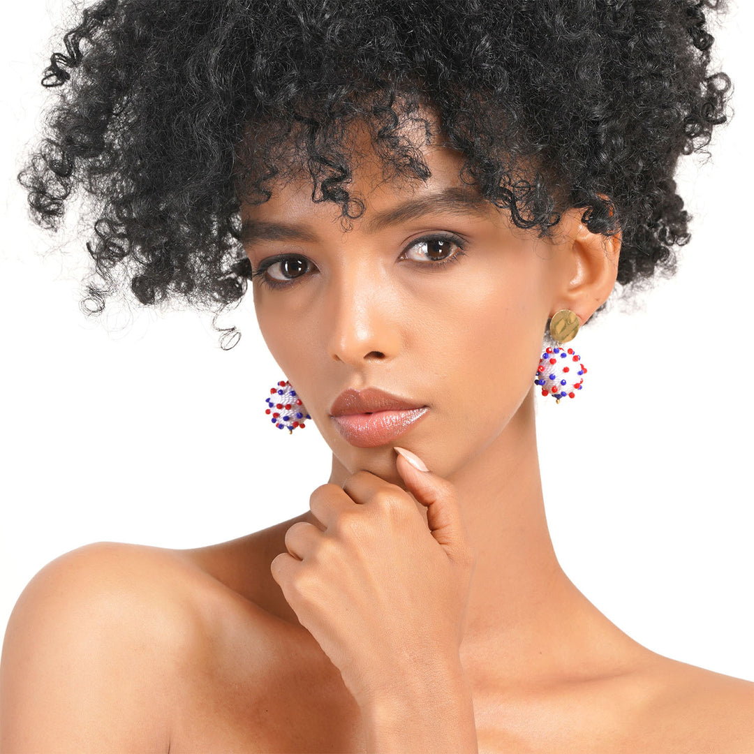 Patriotic White Ball 4th July Earring