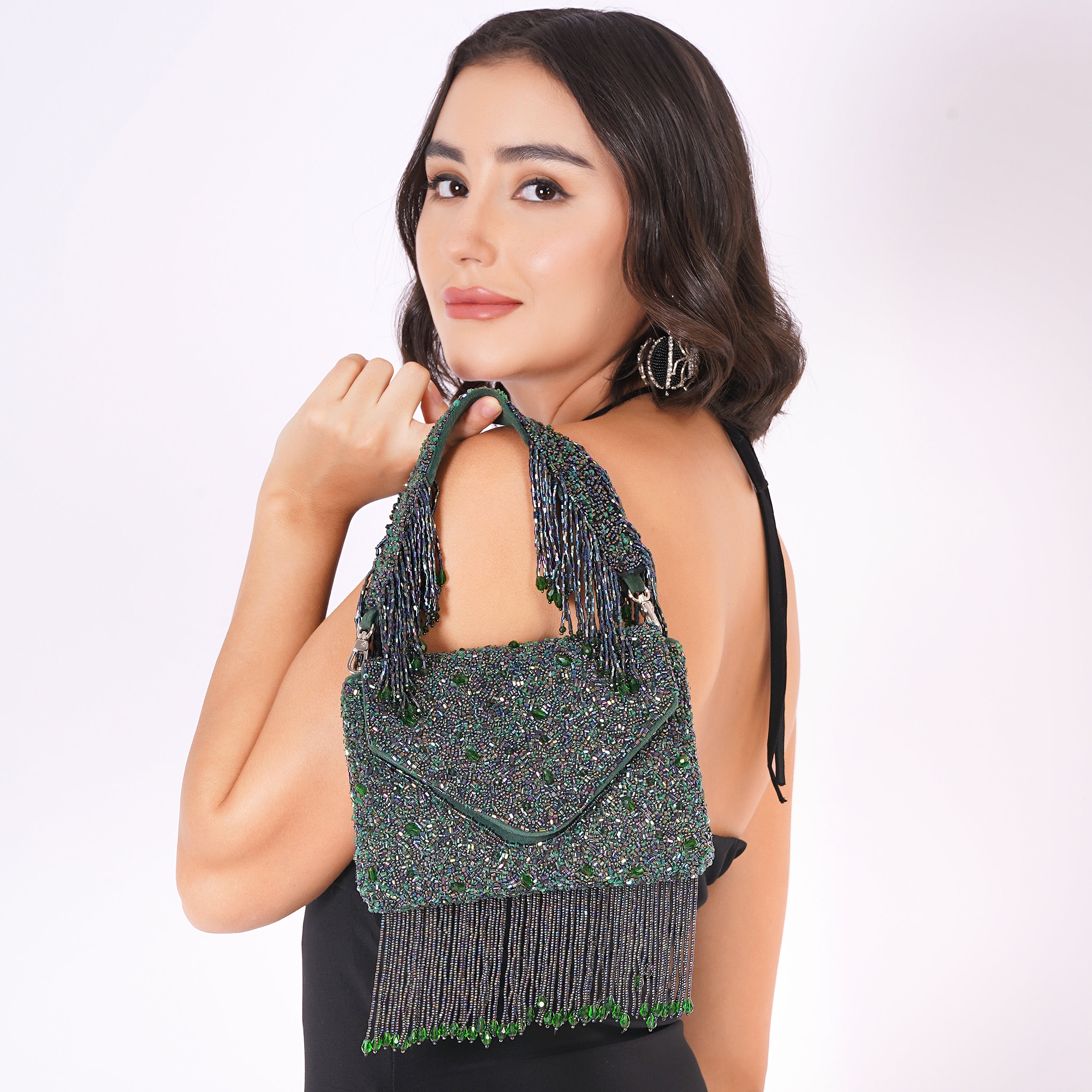 Emerald Fringe Clutch Bag