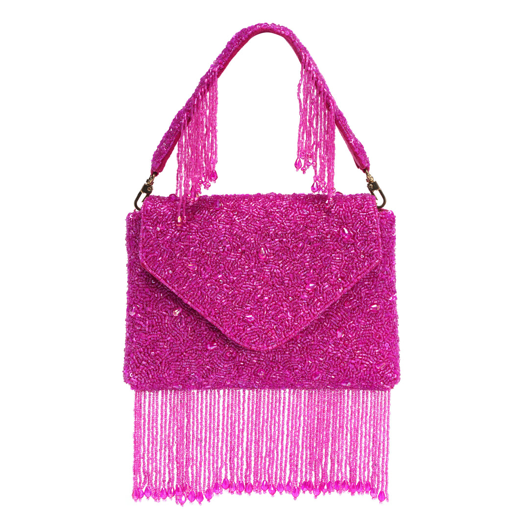 Magenta Fringe Clutch Bag