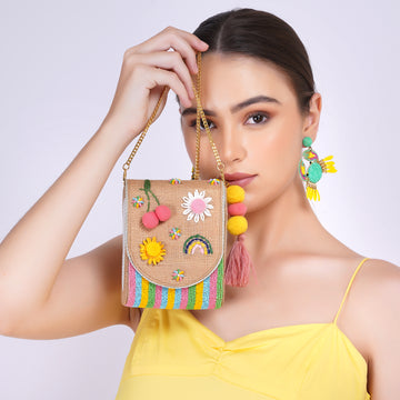 Rainbow Flower Clutch Bag