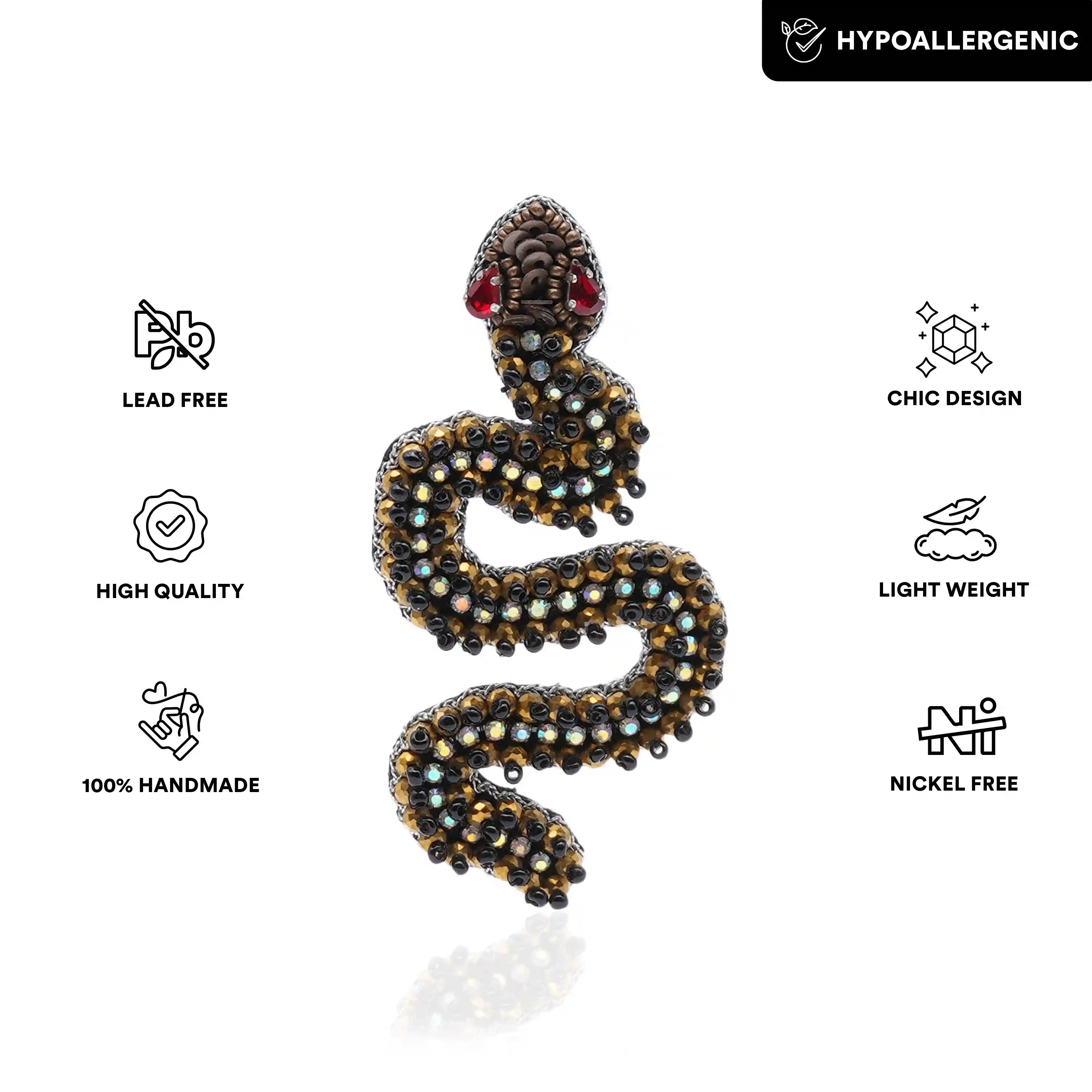 Ssslay Snake Brooch Black