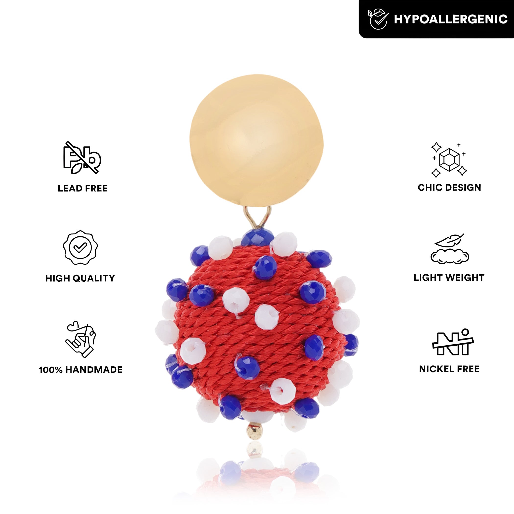 Patriotic Red Ball 4th July Earring