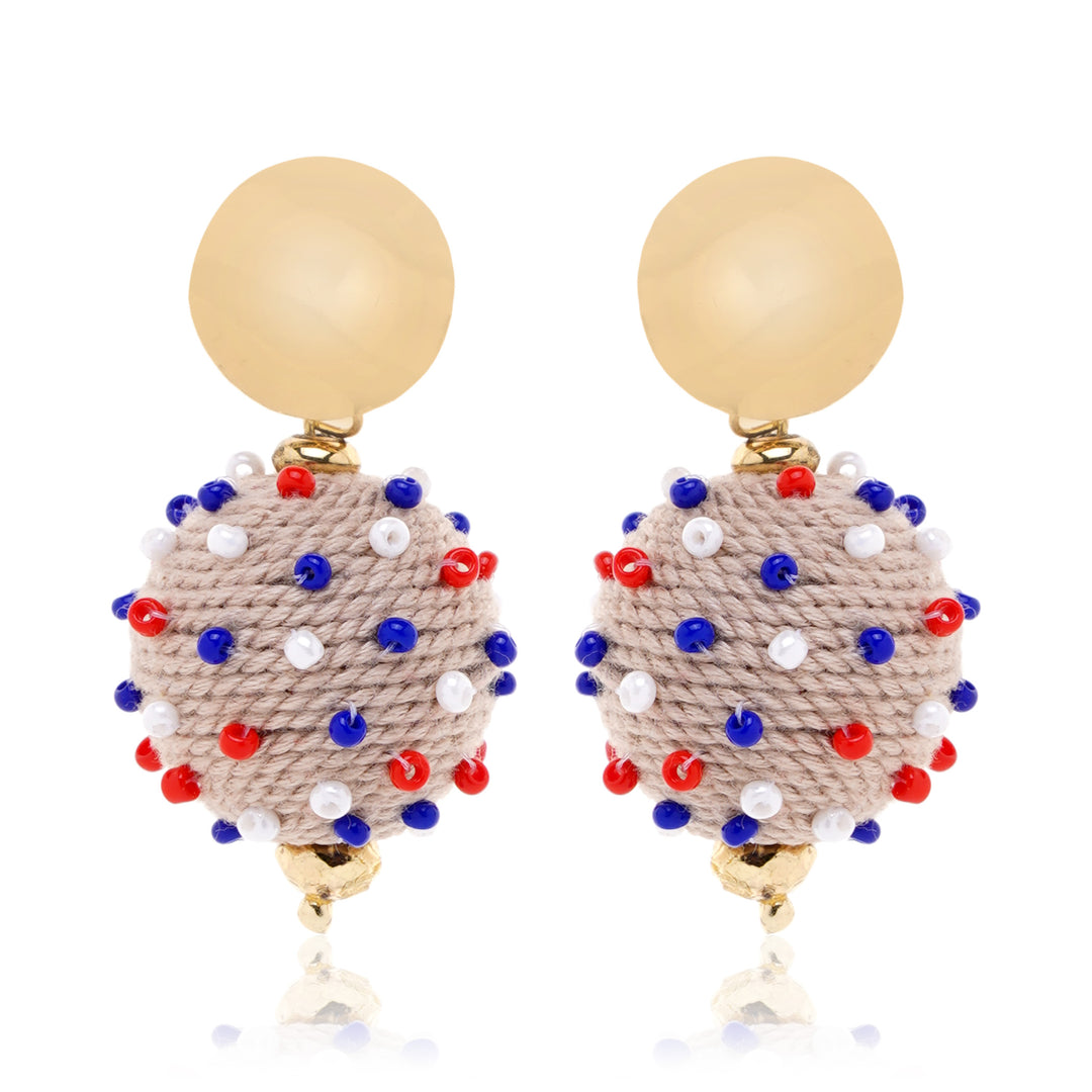 Patriotic Jute Ball 4th July Earring