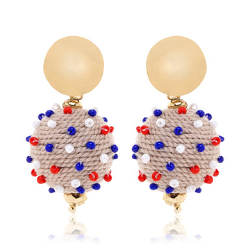 Patriotic Jute Ball 4th July Earring