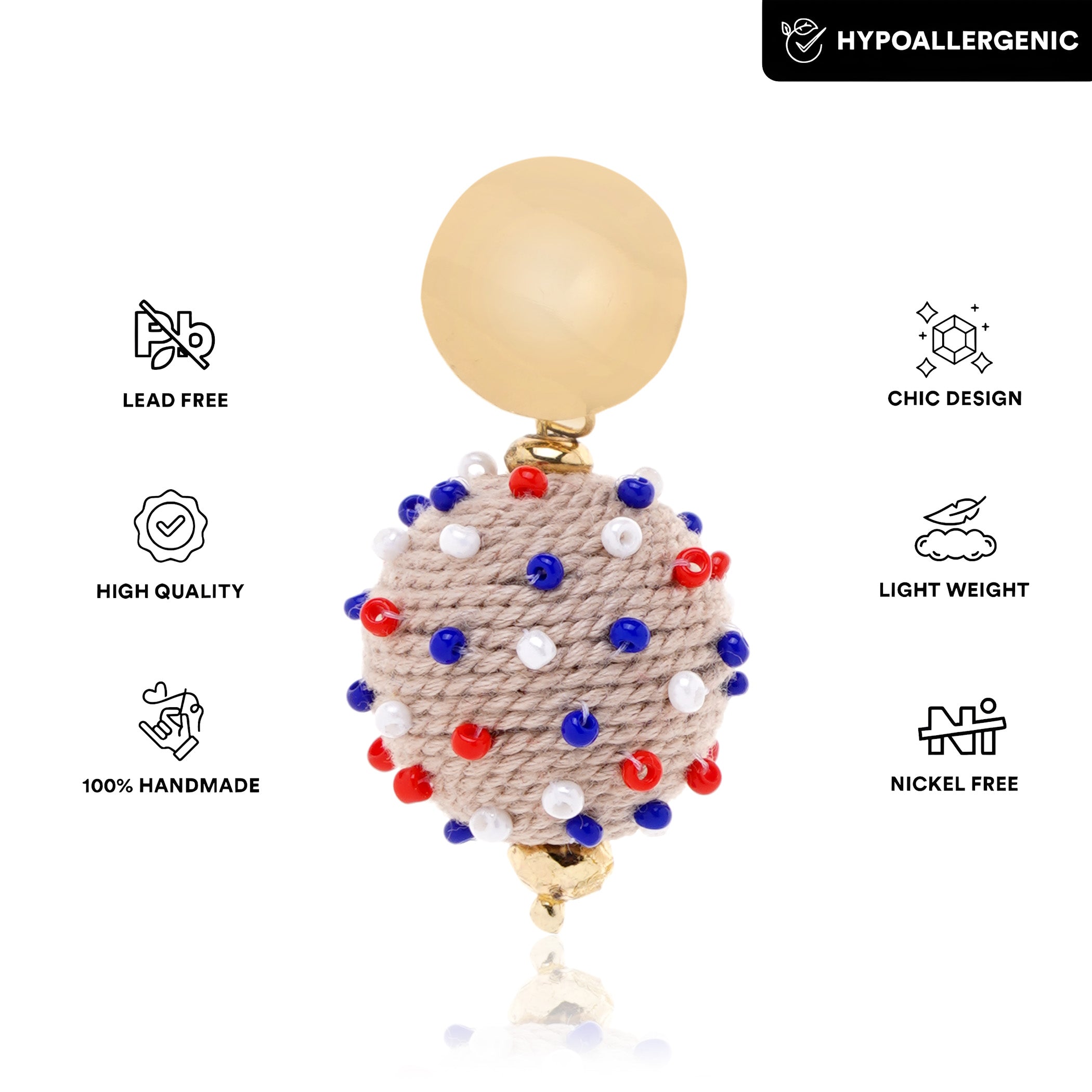 Patriotic Jute Ball 4th July Earring