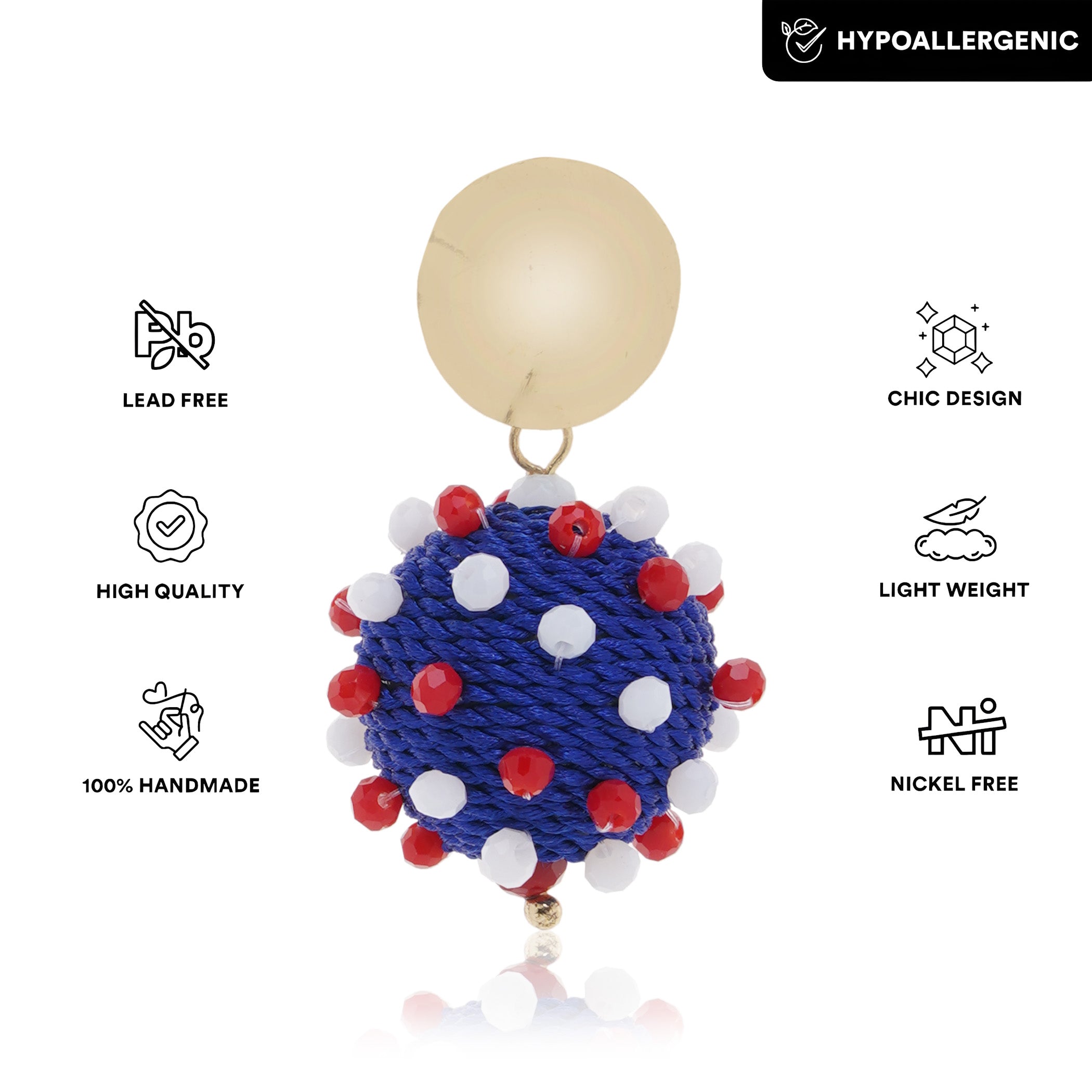 Patriotic Blue Ball 4th July Earring