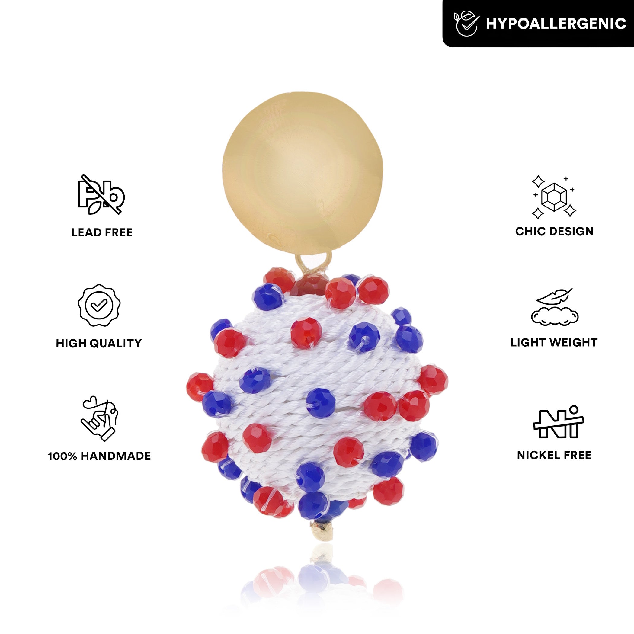 Patriotic White Ball 4th July Earring