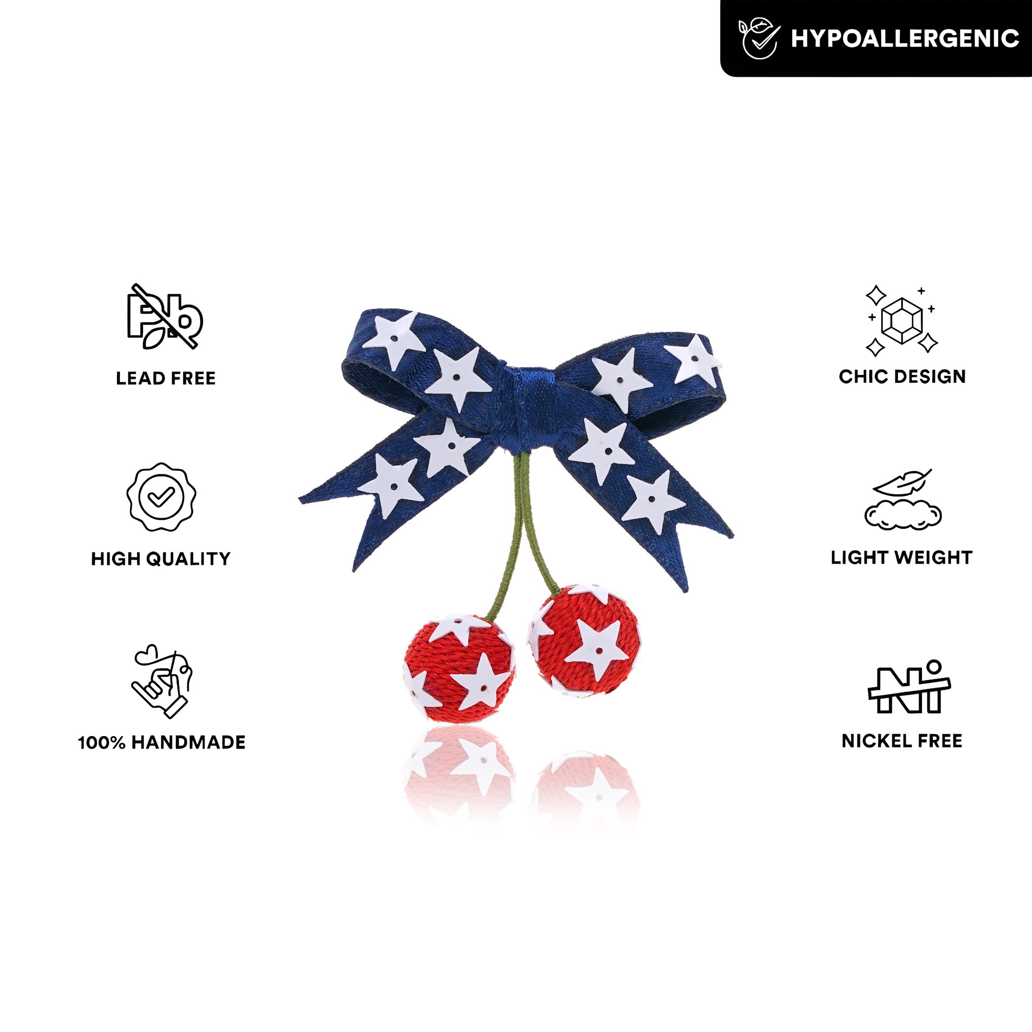 Red White Blue Cherry 4th July Earring