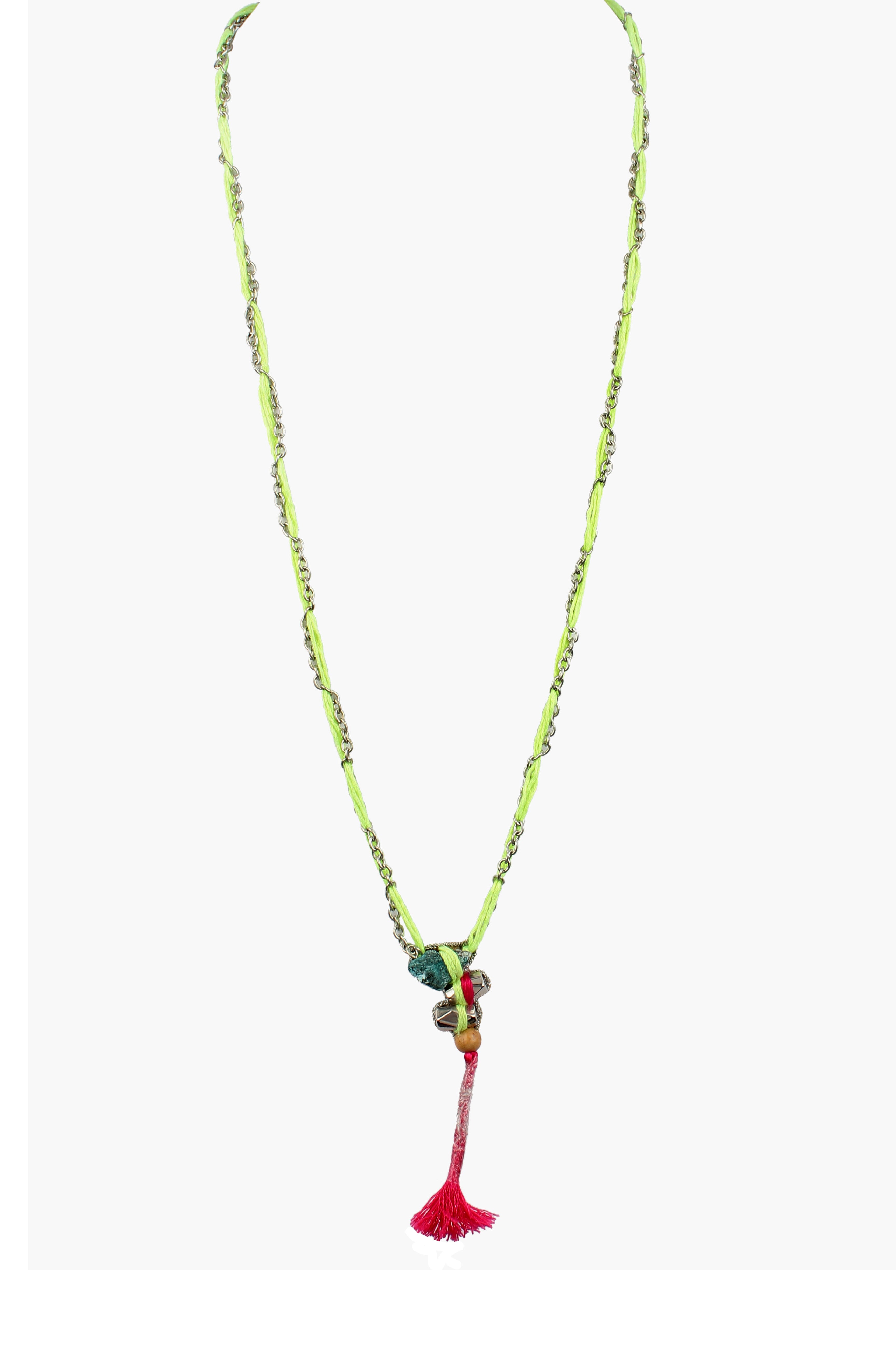 Lime Thread Charm Long Pendant Necklace