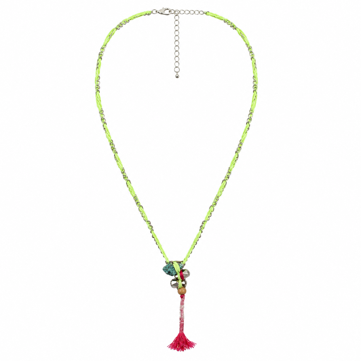 Lime Thread Charm Long Pendant Necklace