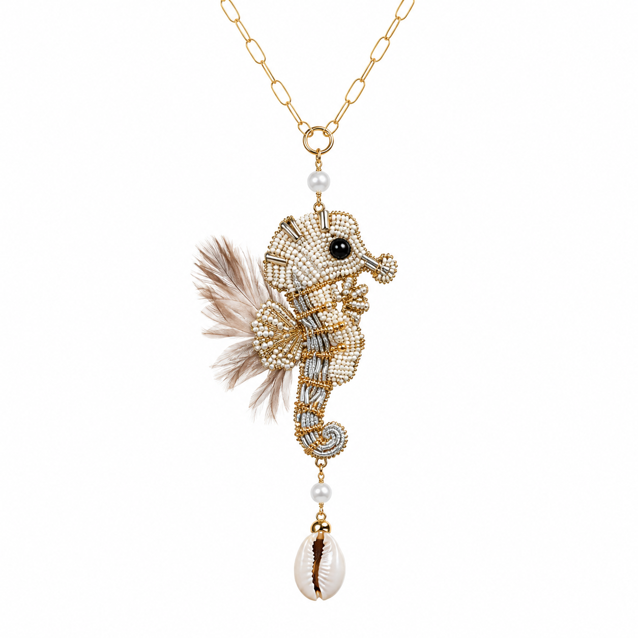 Pacific Seahorse Long Pendant Necklace